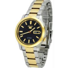 Men's Two Tone Stainless Steel Seiko 5 Automatic Black Dial