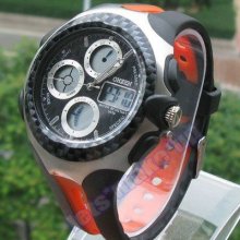 Mens Womens Fashion Waterpoof Day&date Alarm Orange Sport Watch&gift Box Ff