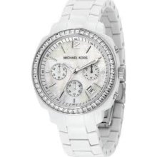 Michael Kors Chronograph Crystal White Acrylic Watch Ladies Mop Dial Mk5079