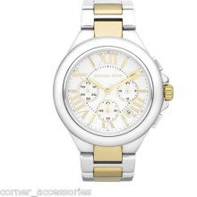 Michael Kors Ladies Mk5653 Silver Gold Band Chrono Dial Watch
