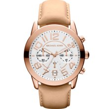 Michael Kors 'Mercer' Chronograph Leather Strap Watch Vachetta/ Rose Gold