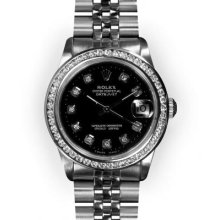 Midsize Stainless Steel Black Dial Channel Set Bezel Rolex Datejust
