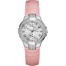 Mini Prism Guess Swarvoski Crystal Ss Pink Leather Strap Lady Watch U10580l3