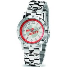 Miss Sixty Ladies Watch Analogue Quartz, Stainless Steel, Gray and Red
