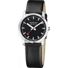 Mondaine A6723035114sbb Ladies Simply Elegant Black Dial Leather Strap Watch