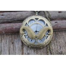 mustache beard mens jewelry pocket watch vintage bronze