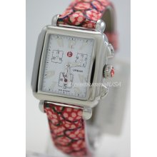 MW02B00A0001 Michele Urban watch chronograph date Pink Dots leather $495 new