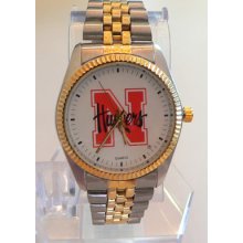 Nebraska Huskers Classic Two Tone Ssteel, Metal Bracelet Men's Sports Watch