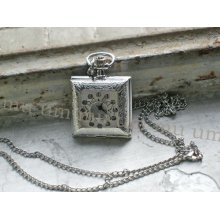Necklace Pendant New Silver Mini Pocket Watch Quartz Gift Chain Wp025