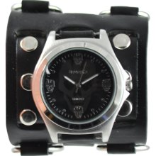 Nemesis Men's Punk Metal Black Skull Watch (Leather band)