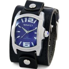 Nemesis Men's Signature Blue Dial Black Leather Cuff Watch (Stainless steel)