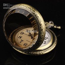 New Bronze Quartz Mineral Glass Pocket Watch Chain Gift Freeship Wat