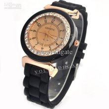 New Geneva Dial Silicone Quartz Unisex Jelly Double Crystal Sport Wr