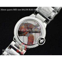 New Luxury Kdy 36mm White Dial Ss Steel Quartz Tortoise Double Diamo