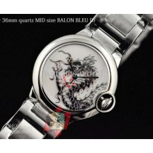 New Luxury Kdy 36mm White Dial Ss Steel Quartz Balon Bleu Watch Drag