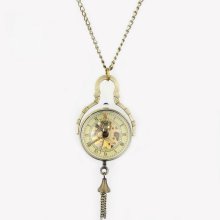 New Retro Crystal Ball Necklace Pendant Watch Bronze Color