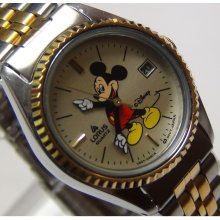 New Seiko Disney Mickey Mouse Ladies Gold Calendar Watch $195