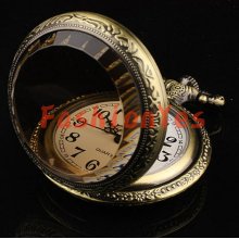 New Vintage Design Coffee Color Glass Cover Transparent Quartz Golden Color Pocket Watch Sweater Chain Watch