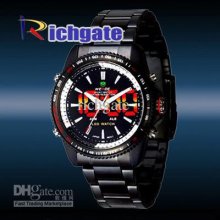 New Weide Dual Time Analog Red Led Watches Steel Sport Men Watch 3at