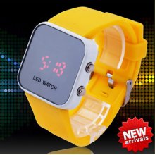 Nice Case Led Digital Watch Men Unisex Girl Boy Wrist Watch Yellow Rubber Quartz