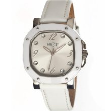 Nice Italy Womens Sofia Stainless Watch - White Leather Strap - Silver Dial - NICW1056SOF021002