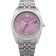 Oasis Women's Quartz Watch With Purple Dial Analogue Display And Silver Stainless Steel Plated Bracelet B1314