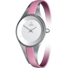 Obaku Harmony Womens Pure Feminine Stainless Watch - Pink Leather Strap - White Dial - V110LCIRP