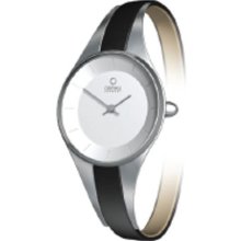 Obaku Harmony Womens Pure Feminine Stainless Watch - Black Leather Strap - White Dial - V110LCIRB