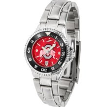 Ohio State Buckeyes Competitor AnoChrome Ladies Watch with Steel Band and Colored Bezel