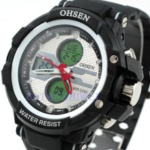 Ohsen Dual Core Lcd Digital Alarm Military Date Mens Sport Rubber Band Watch