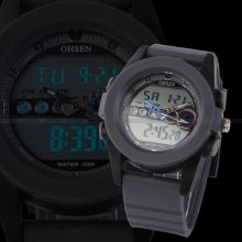 Ohsen Lcd Dual Core Grey Men Sport Alarm Stopwatch Rubber Watch Dailyetrade