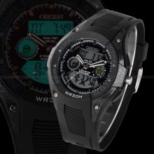 Ohsen Lcd Dual Time Digital Display Analog Men Black Rubber Sport Watch Gbh