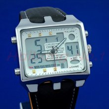 Ohsen Led Light Quartz Mens Wrist Leather Band Xmas Gift Watch 0930 White