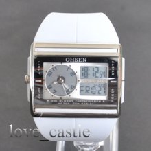 Ohsen White Luxury Womens Ladies Analog Digital Sport Quartz Wrist Watch 16w