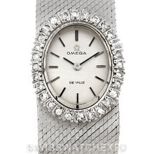 Omega Deville Vintage Ladies 18k White Gold Diamond Watch