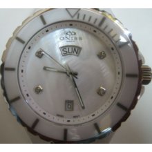 Oniss Men's Watch Quartz Diamond All White Ceramic Mop Dial Original Edition