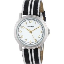 Pedre 0231Sx Black White Striped Women'S 0231Sx Black White Striped Grosgrain Strap Silver-Tone Watch