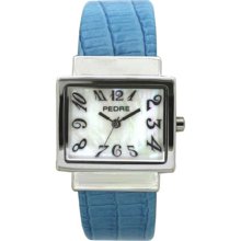 Pedre Glossy Blue Lizard-Grain Leather Bangle Watch