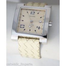 Pedre Women's Silver Tone Case Watch Ivory White Leather Strap Cream Dial
