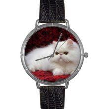 Persian Cat Black Leather And Silvertone Photo Watch
