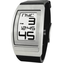 Phosphor Digital World Time eInk Unisex Stainless Watch - Black Leather Strap - eInk Dial - WC03