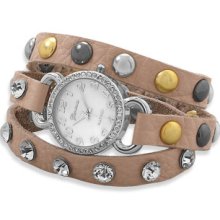 Pink Leather Crystal & Bead Fashion Wrap Wrist Watch
