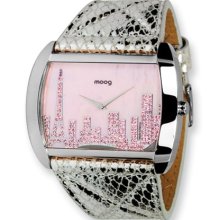 Pink MOP Silver Leather Paris Skyline French Moog Fashionista Ladies Watch