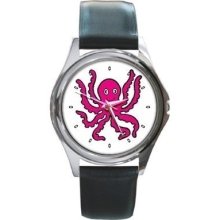 Pink Octopus Unisex Round Wrist Watch New