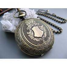 Pocket Watch Bronze Crest, Roman Mechanical Pocket Watch - Groomsmen - Men - Victorian Steampunk Era - Watch - Item MPW42