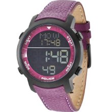 Police Cyber Men's Digital Watch With Black Dial Digital Display And Purple Leather Strap Pl.12898Jsb/02C