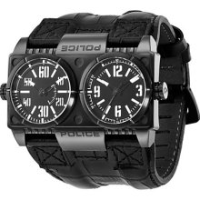 Police Men's Dominator PL.12899XSB/02 Black Calf Skin Quartz Watch with Black Dial