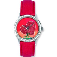 Postage Stamp All Heart Red Leather Band Watch