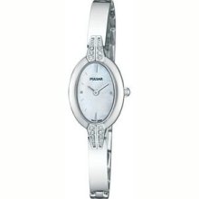 Pulsar Ladies Watch W/ 12 Swarovski Crystals & Mother Of Pearl Dial