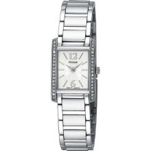 Pulsar Pegc51 Women's Dress Crystal Accent Bezel Silver Tone Dial Steel Watch